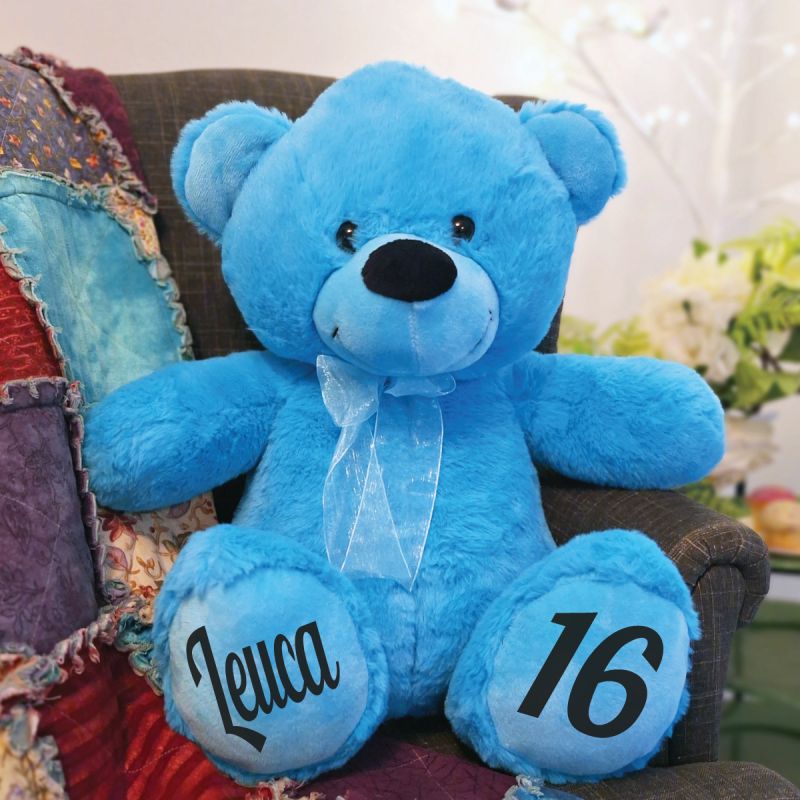 Personalised 16th Birthday Teddy Bear 40cm Plush Bright Blue