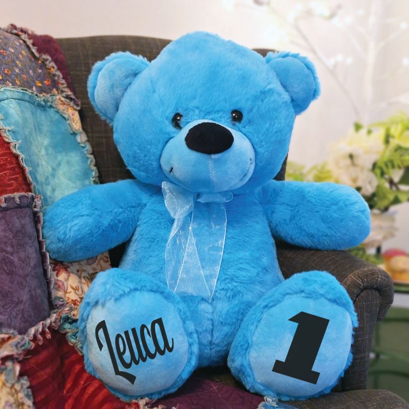 Personalised 1st Birthday Teddy Bear 40cm Plush Bright Blue