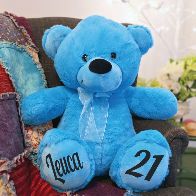 Personalised 21st Birthday Teddy Bear 40cm Plush Bright Blue