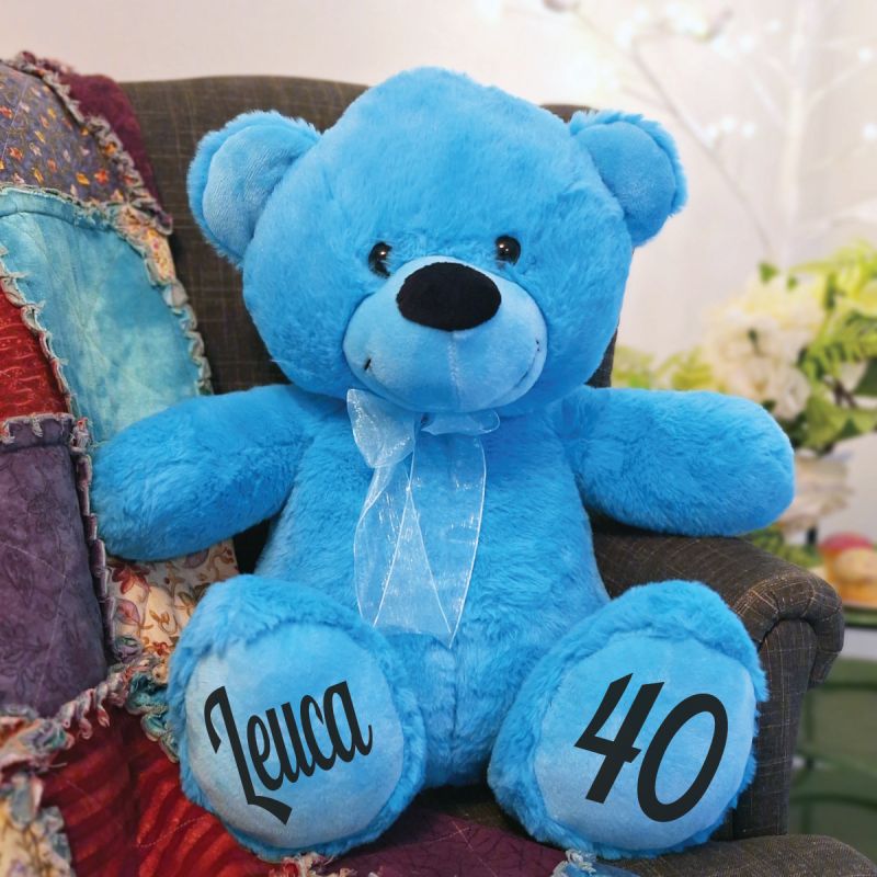 Personalised 40th Birthday Teddy Bear 40cm Plush Bright Blue
