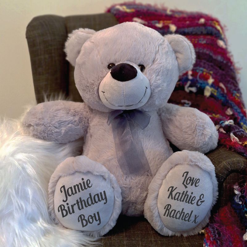 Personalised Birthday Teddy Bear 40cm Plush Grey
