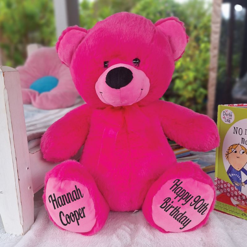 Personalised 90th Birthday Teddy Bear 40cm Plush Hot Pink