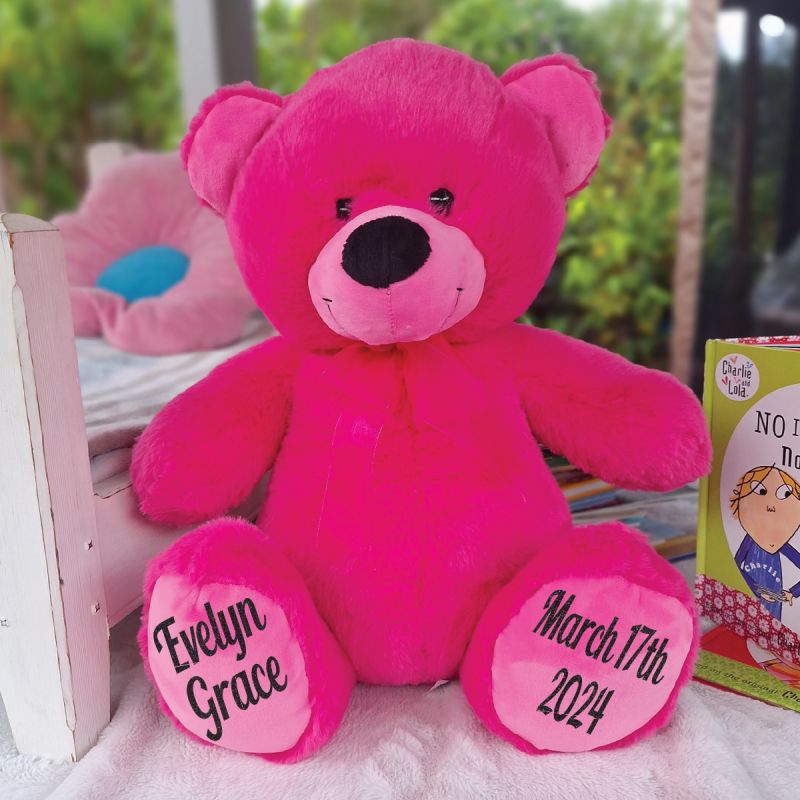 Baby Birth Details Teddy Bear 40cm Plush Hot Pink