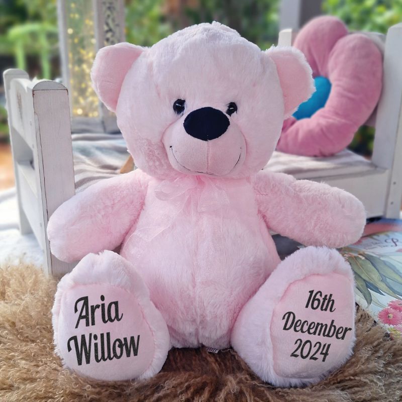 Personalised  Birth Details Teddy Bear 40cm  - Light Pink