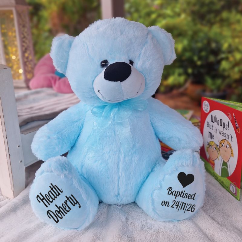 Baptism Personalised Teddy Bear 40cm Light Blue