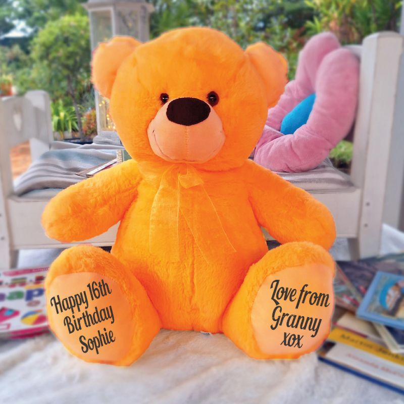 Personalised 16th Birthday Teddy Bear 40cm Plush  Orange