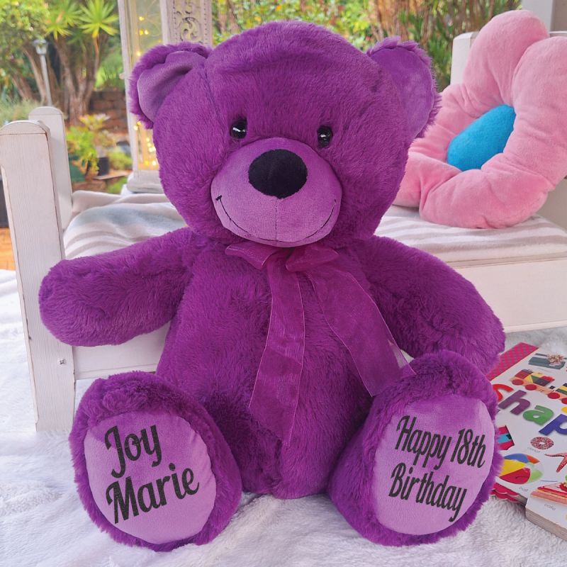 18th Birthday Teddy Bear 40cm Purple Plush