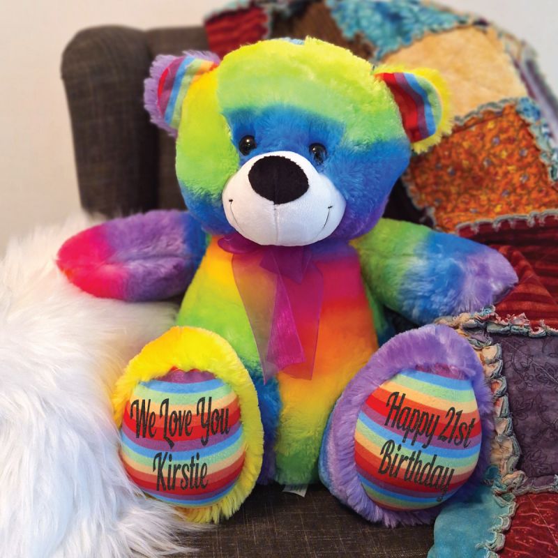 Personalised 21st Birthday Teddy Bear 40cm Plush Rainbow
