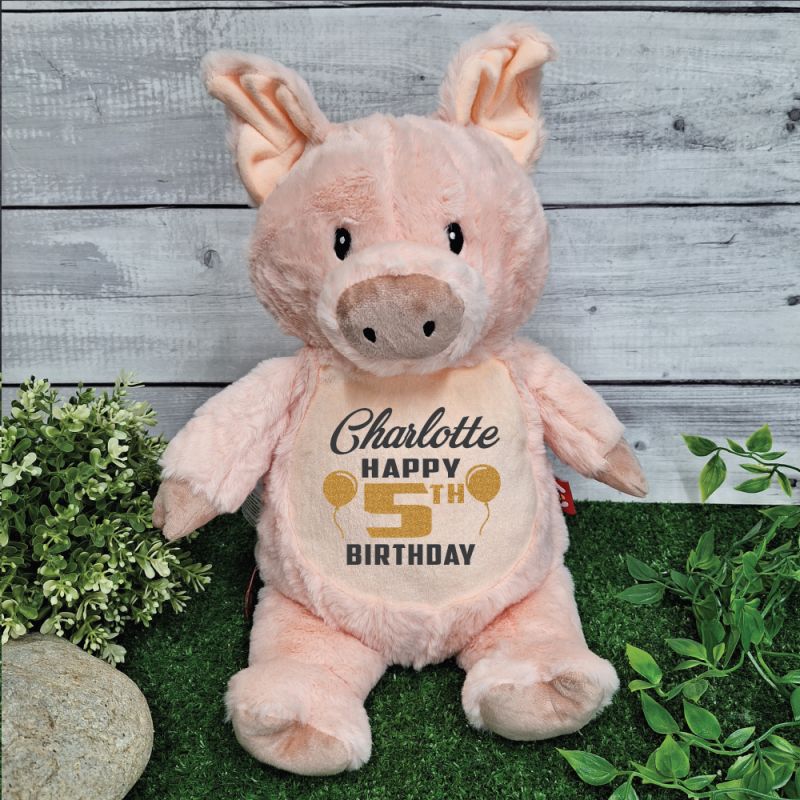 Personalised Birthday Pig Plush Cubbie 40cm