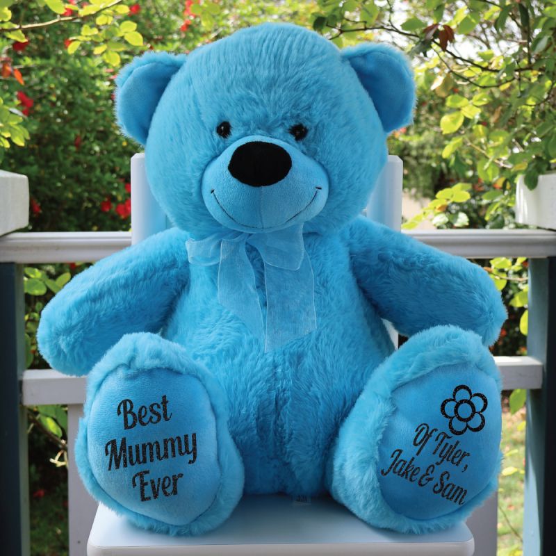 Mum Personalised Bear 40cm Bright Blue Plush