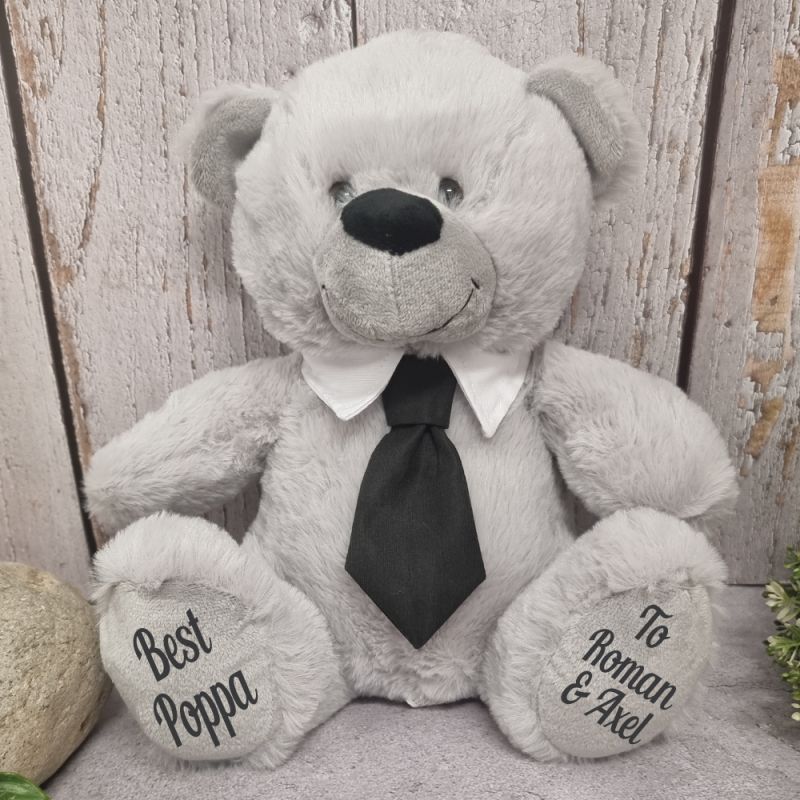 Grey Pop Bear with Black Tie 30cm