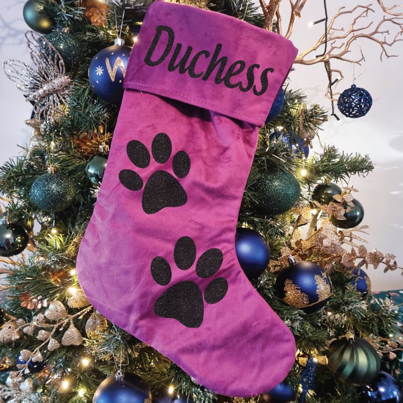 Pet Christmas Stocking Magenta Velvet