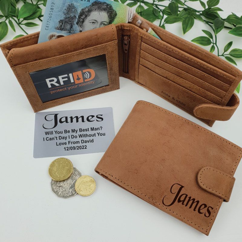 Best Man Personalised Cow Hide Mens Leather Wallet