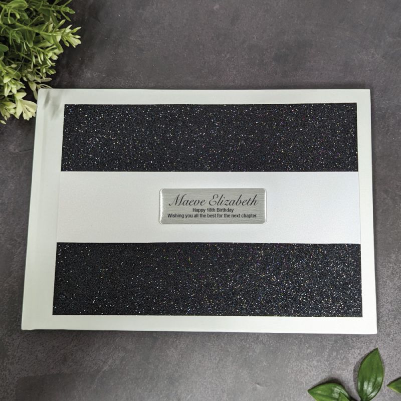 18th Birthday Guest Book Album Black Glitter