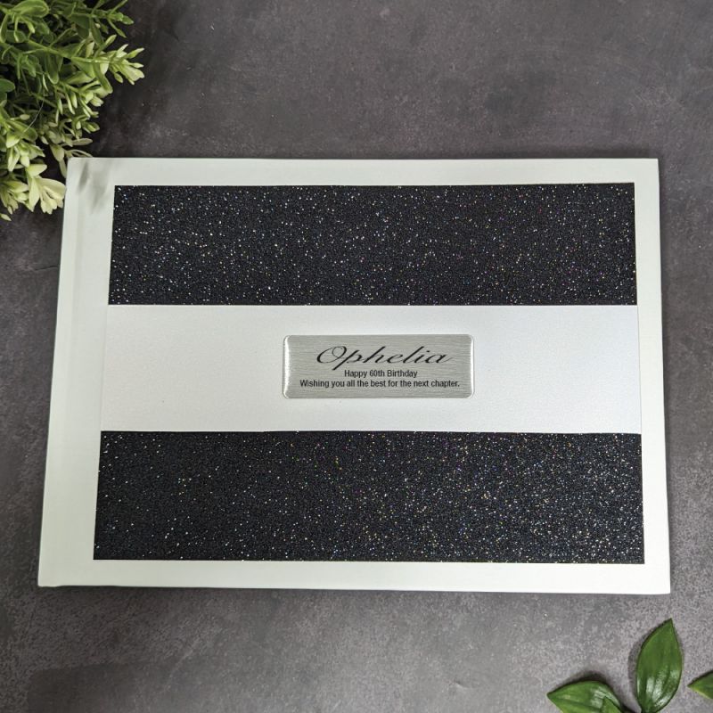 60th Birthday Guest Book Album Black Glitter