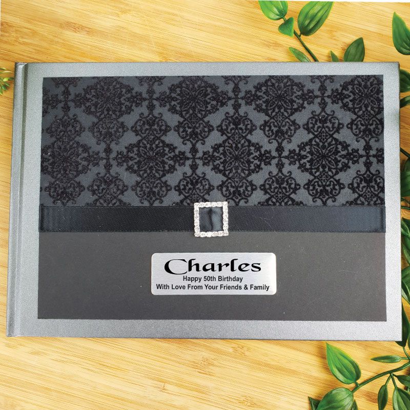 50th Birthday Guest Book Keepsake Album- Baroque Black