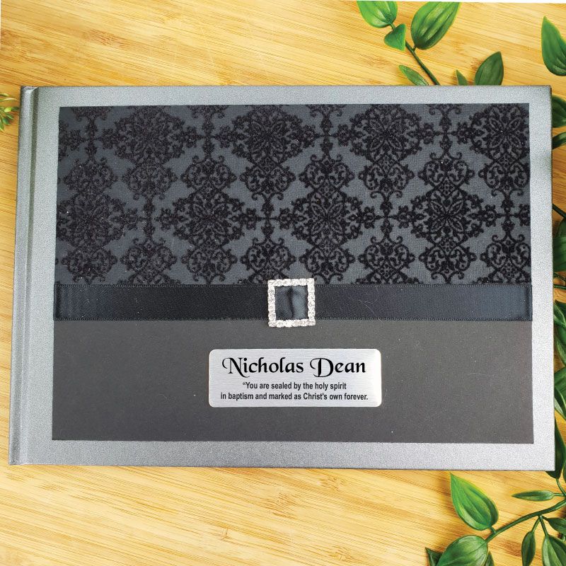 Personalised Baptism Guest Book- Baroque Black