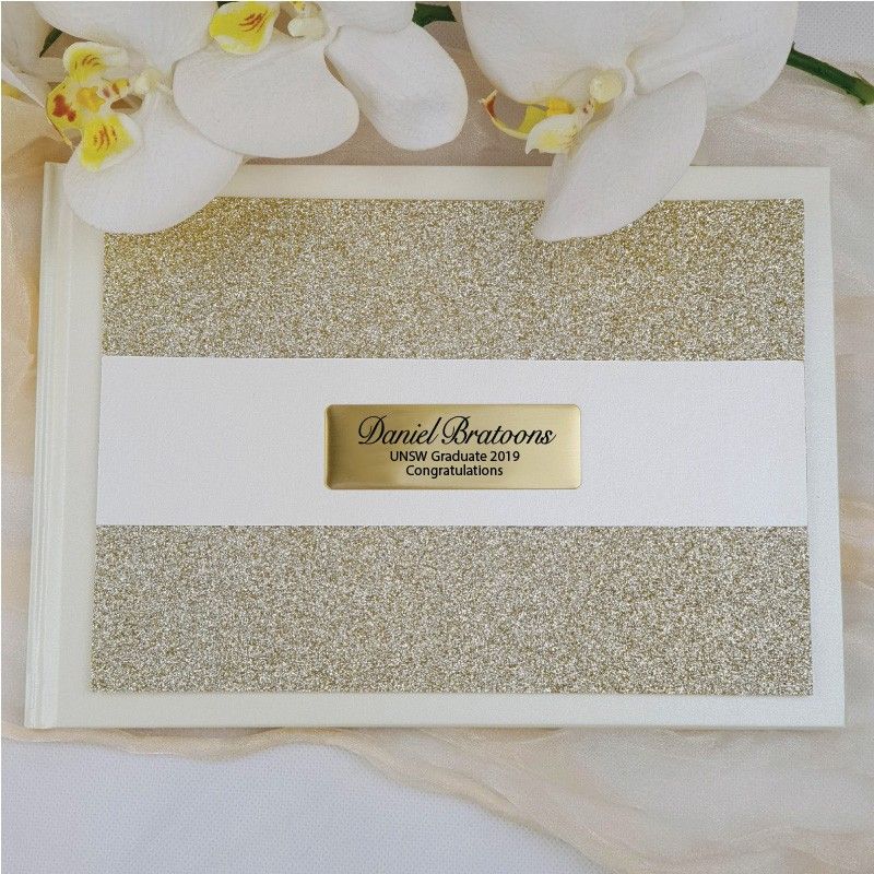 Graduation Guest Book Album Gold Glitter