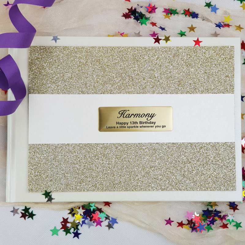 13th Birthday Guest Book Album Gold Glitter