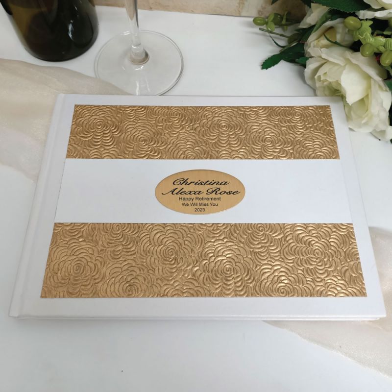 Retirement Guest Book Album Embossed Gold