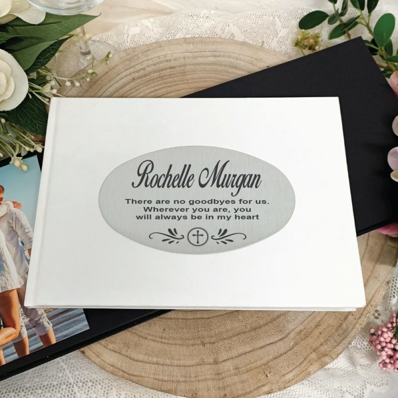 Personalised White Funeral Memorial Guest Book