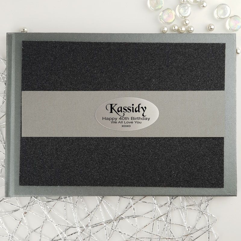 40th Birthday Personalised  Glitter Guest Book- Black
