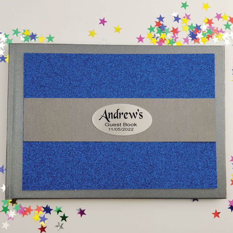 Personalised Glitter Guest Book- Blue