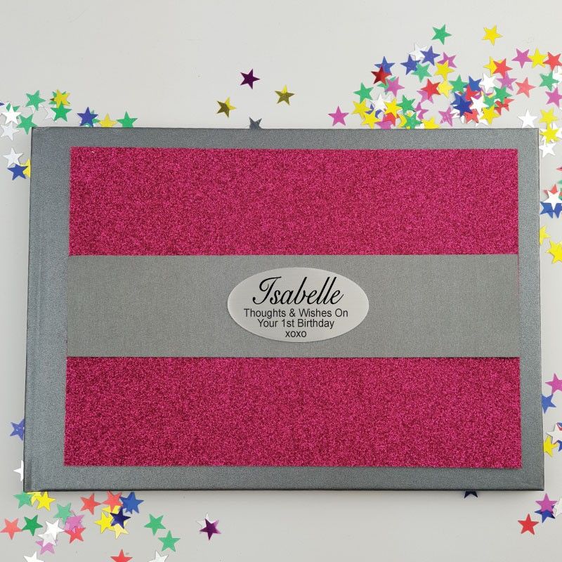 1st Birthday Personalised  Glitter Guest Book- Pink