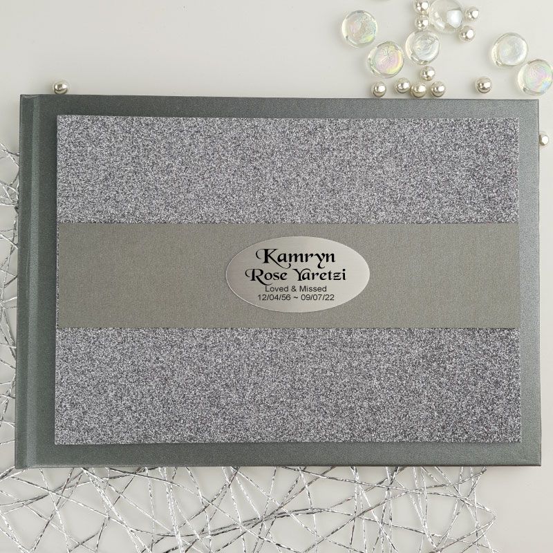 Memorial Funeral Personalised Glitter Guest Book- Gunmetal