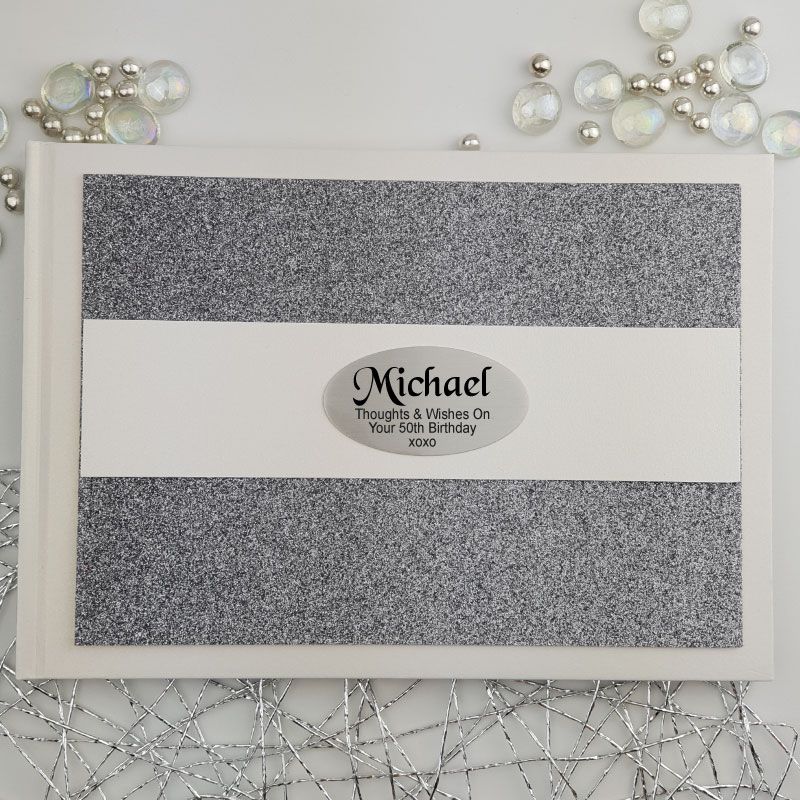 Personalised 50th Birthday Guest Book- Gunmetal Glitter