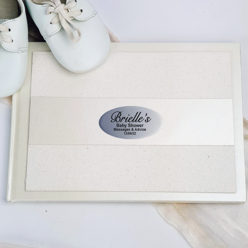 Baby Shower Guest Book Cream Glitter