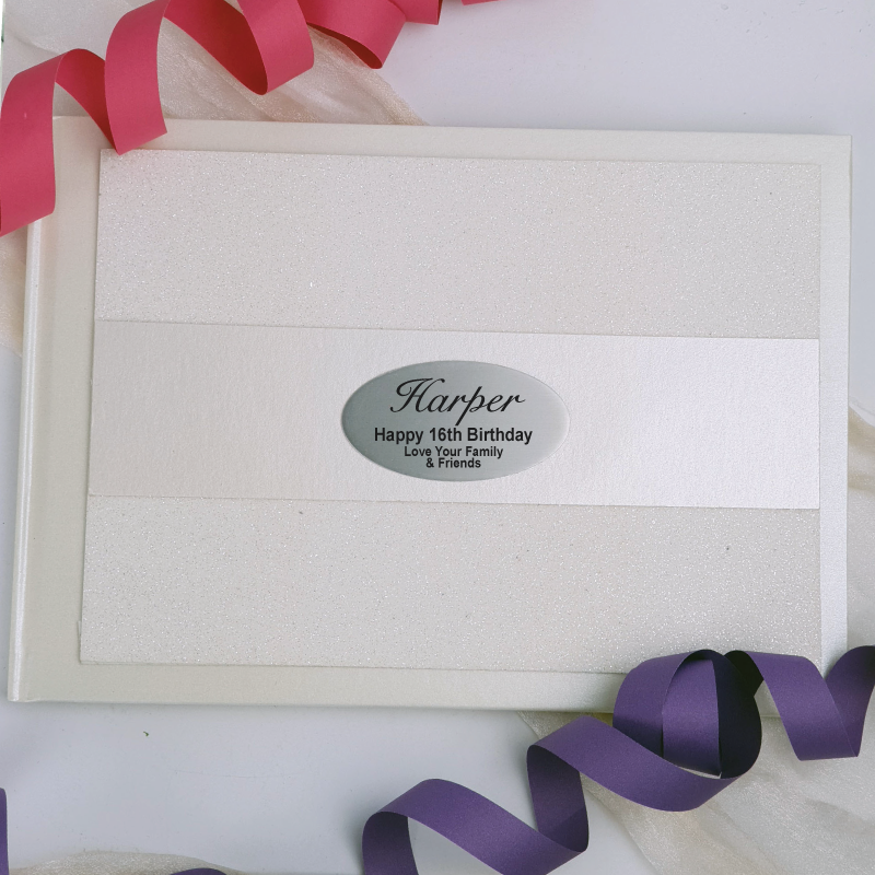 16th Birthday Guest Book Album Cream Glitter