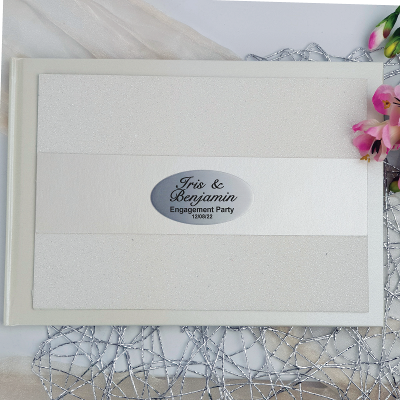 Engagement Guest Book Album Cream Glitter Band