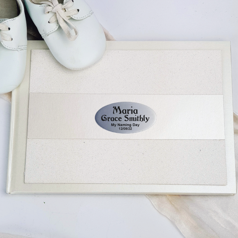Naming Day Guest Book Album Cream Glitter