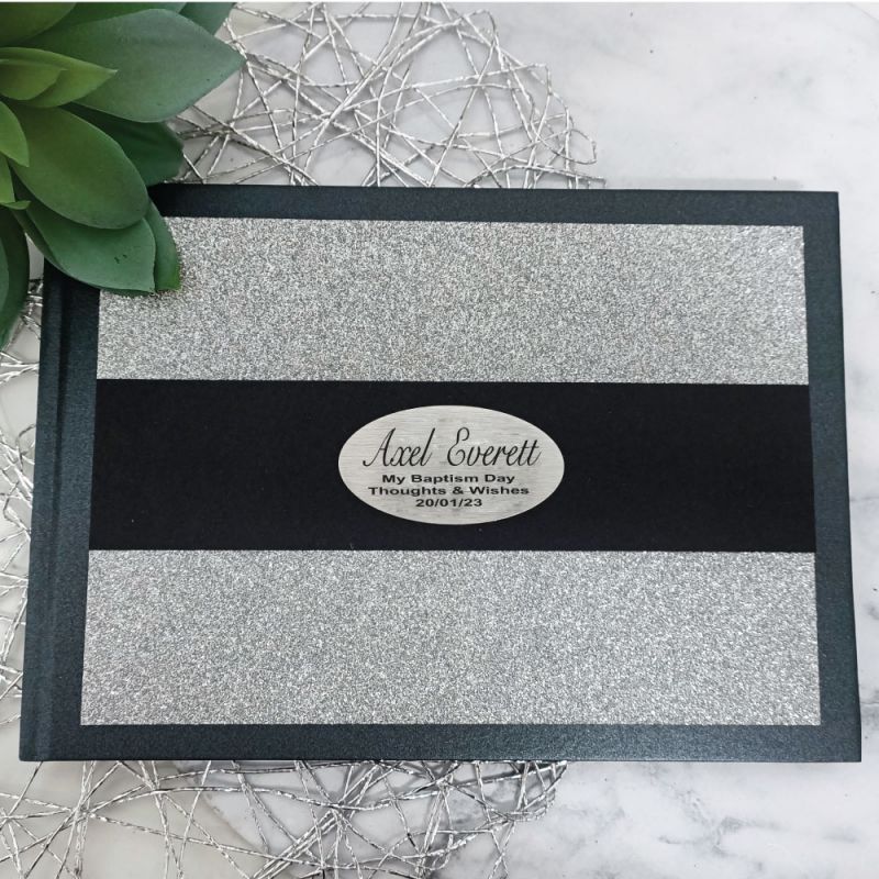 Baptism Guest Book Black Album Silver Glitter