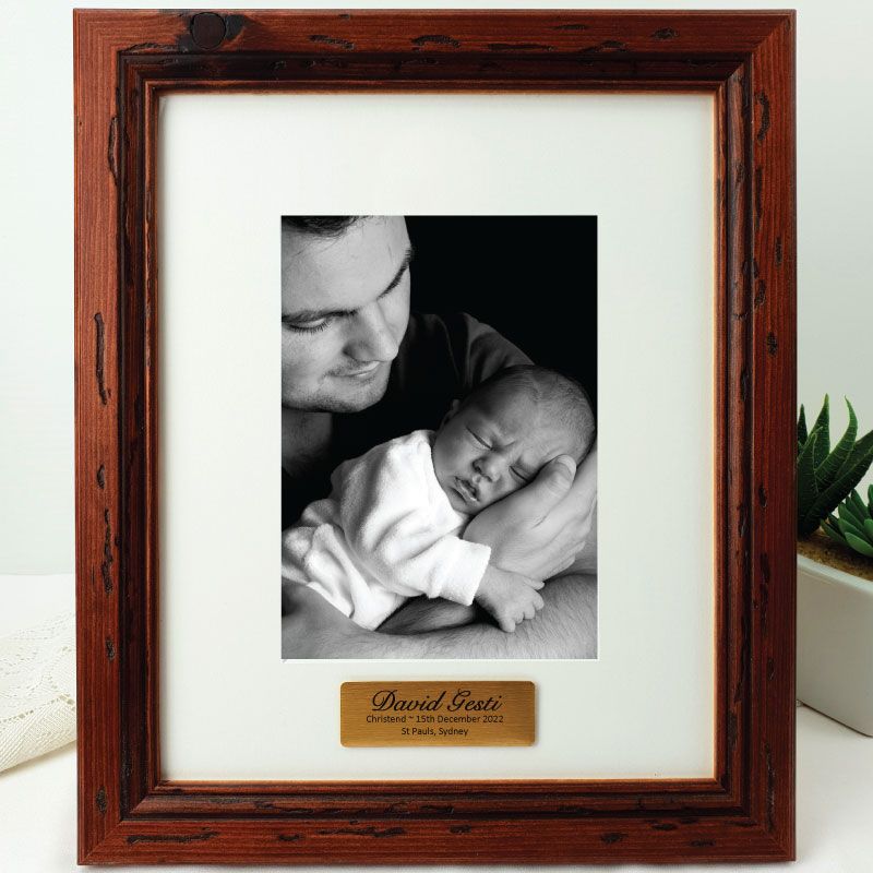 Christening Personalised Photo Frame Mahogany Wood