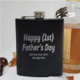 First Fathers Day Engraved Personalised Black Hip Flask