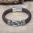 Brown Leather Hand-woven Bracelet  In Gift Box