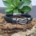 Black Leather Hand-woven Bracelet  In Godfather Box