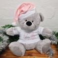 Personalised Christmas Bear 30cm Grey Pink Hat