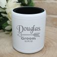 Groom Engraved White Stubby Can Cooler
