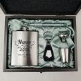 30th Birthday Engraved Silver Flask Set in Wood Box