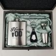50th Birthday Engraved Silver Flask Set in Wood Box