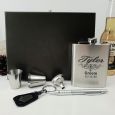 Groom Engraved Silver Flask Set in Gift Box