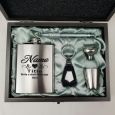 Bridesmaid Engraved Silver Hip Flask Set Black Gift Box