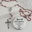 Holy Communion Rosary Beads Red Diamante Personalised Tin