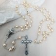 Heart Pearl Rosary Beads in Christening Tin