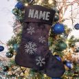 Personalised Christmas Stocking Black Velvet Snowflake