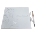  Guest Book White Silver Butterfly