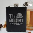 Godfather Engraved Black Flask Gift Set in Gift Box